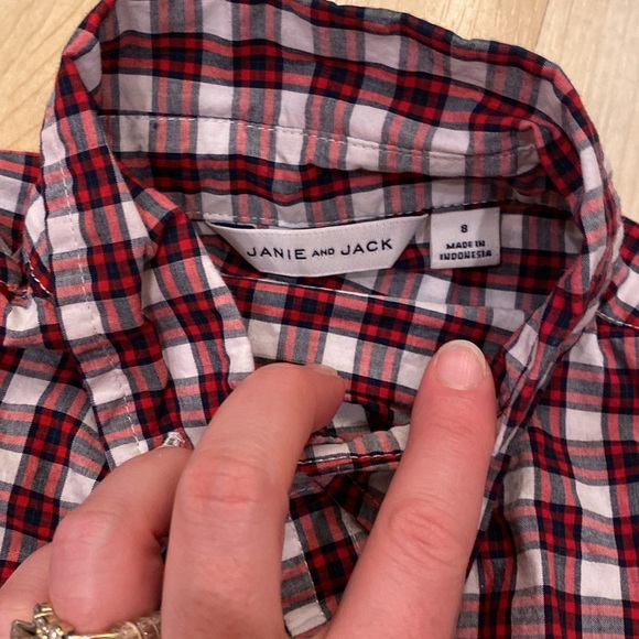 Janie and Jack white and red long sleeve plaid button down - size 8 - Picture 2 of 2
